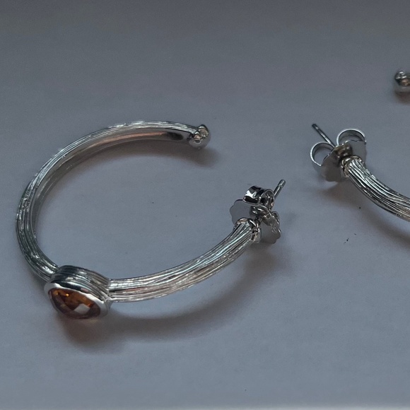 Sterling Silver Citrine Hoops - Picture 4 of 5